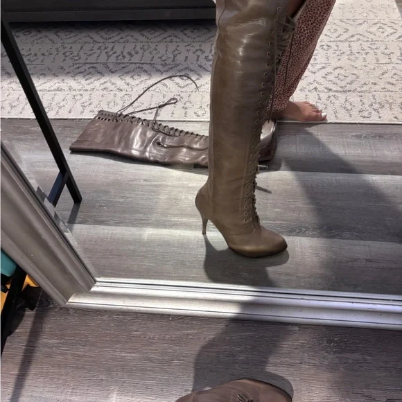 Joie Brown Over the Knee Lace-Up Boots - Picture 2 of 12